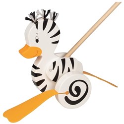 Goki jouet à pousser en bois canard zèbre - animal coloré