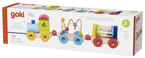 Goki train en bois jouet - ensemble de train coloré pour enfants-2