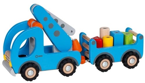 Goki camion de remorquage en bois véhicule jouet avec remorque magnétique