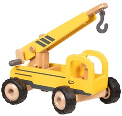Goki houten kraanwagen - mobiel bouwvoertuig speelgoed geel