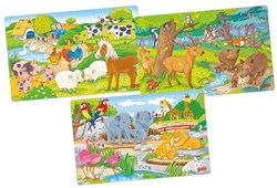 Goki houten puzzel dieren - legpuzzel set van 3 voor kinderen