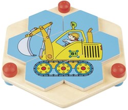 Goki puzzle en bois - chantier - puzzle hexagonal - 2 motifs