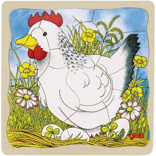 Goki puzzle en bois à couches Poule - jouet éducatif 44 pièces-2