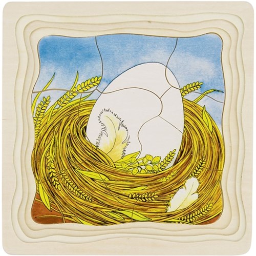 Goki puzzle en bois à couches Poule - jouet éducatif 44 pièces