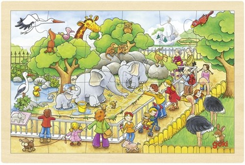 Goki houten puzzel dierentuin - legpuzzel 24 stukjes FSC hout
