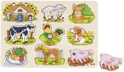 Goki houten boerderijdieren puzzel met geluid - educatief speelgoed