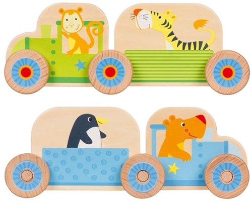 Goki trein bouwset - kleurrijke houten speelgoedtrein voor kinderen