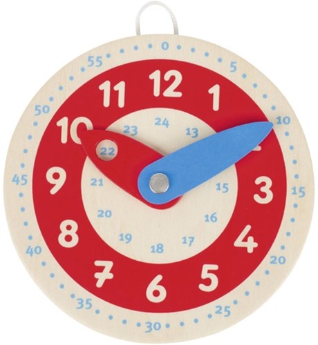 Goki houten leerklok educatief speelgoed klokkijken 10 cm rood-wit