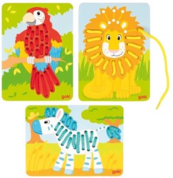 Goki houten rijgpuzzels speelgoed set - educatief en kleurrijk