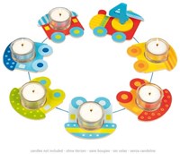 Goki verjaardagstrein houten kaarsenhouder multicolor FSC speelgoed