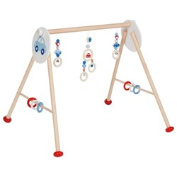 Goki baby gym en bois cars - arche d'éveil avec voitures et anneaux