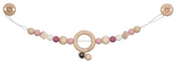 Goki houten kinderwagenketting hart roze met clips - pram speelgoed