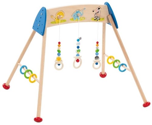 Goki baby gym houten speelgoed wilde dieren kleurrijk