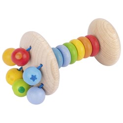 Goki bijtring - houten rammelaar regenboog baby speelgoed