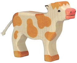 Holztiger houten kalf bruin - boerderijdier speelfiguur hout