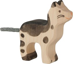 Holztiger chat en bois noir-blanc petite figurine jouet