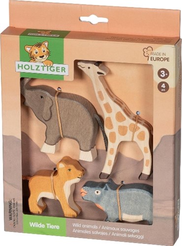 Holztiger ensemble d'animaux sauvages en bois - jouet artisanal pour enfants-2