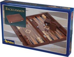 Philos backgammon spel groot kunstleer - Polyegos klassiek bordspel