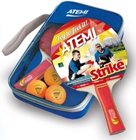 Atemi tafeltennis set Strike 2 bats met 3 ster ballen in luxe etui