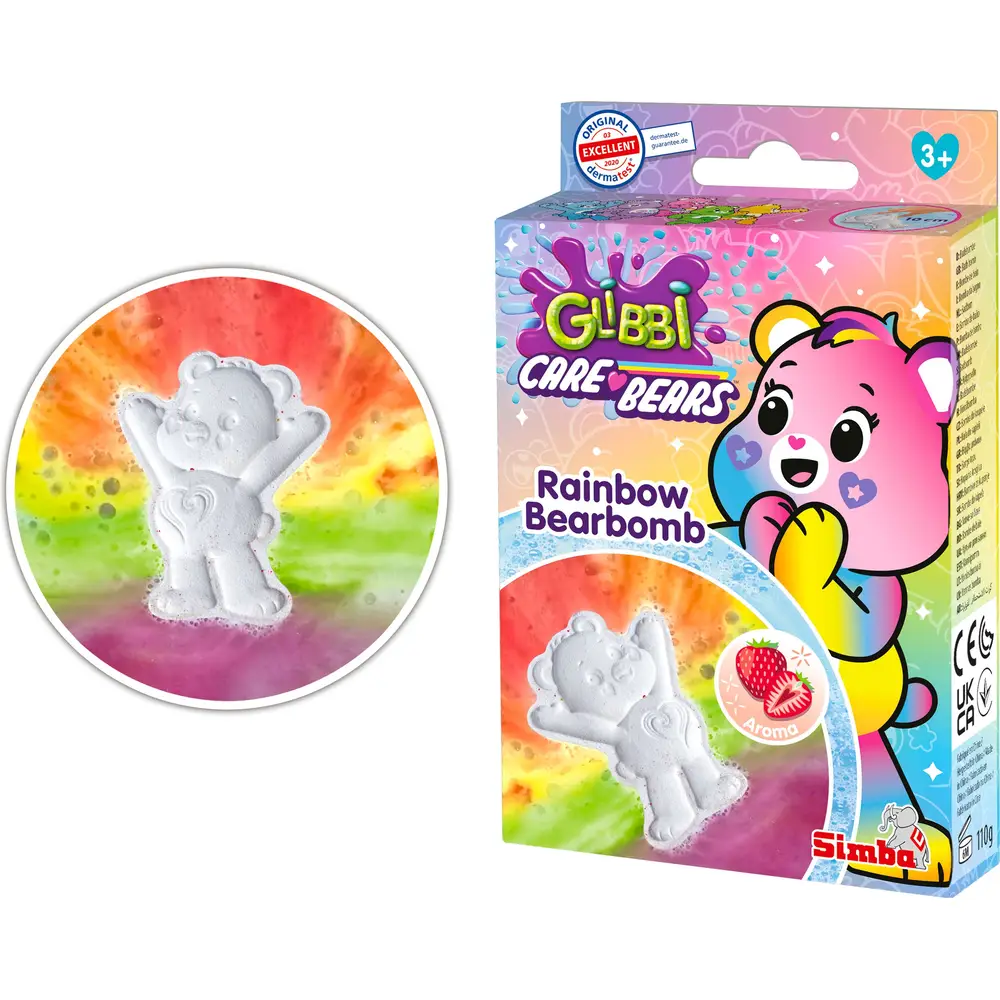 Simba Glibbi Care Bears badspeelgoed Bearbomb met regenboogkleur