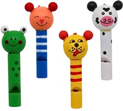 Lobbes sifflet en bois jouet tête d'animal 7cm coloré enfant