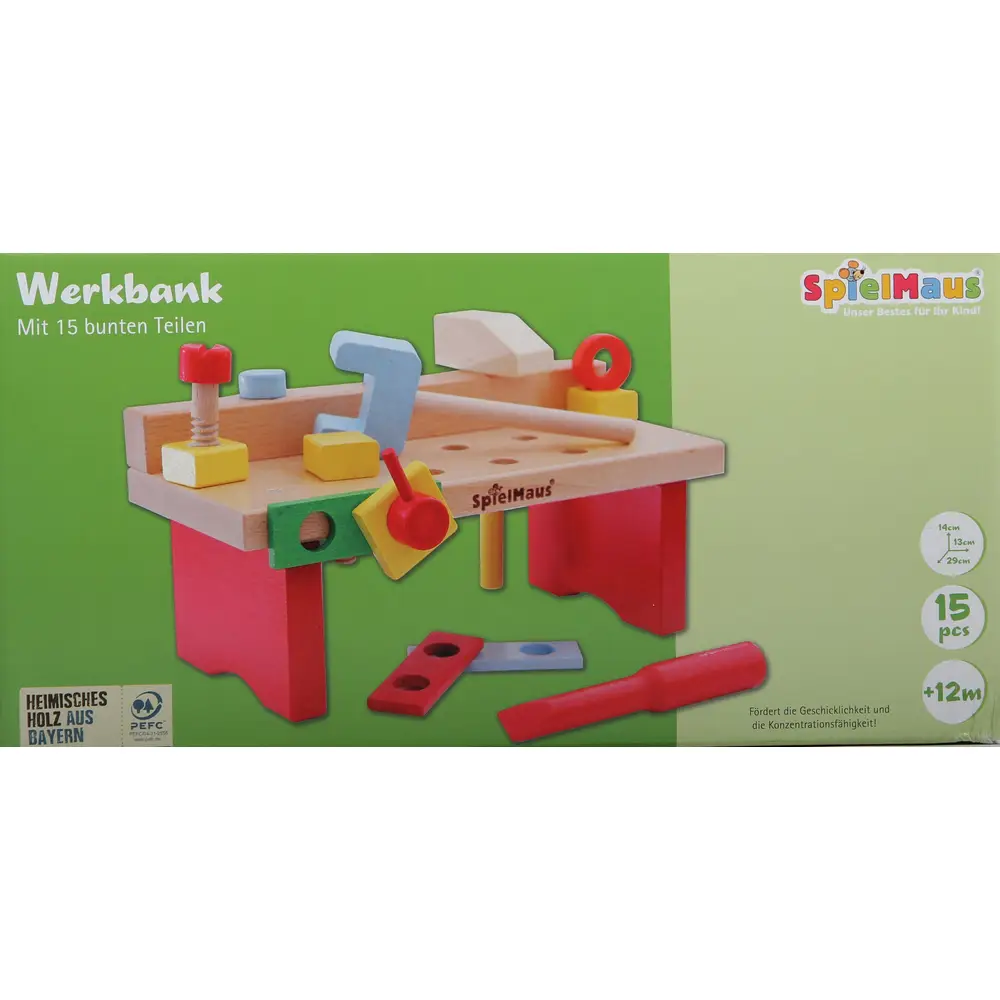 Vedes houten werkbank speelgoed 15-delig 29x14x13cm voor kinderen
