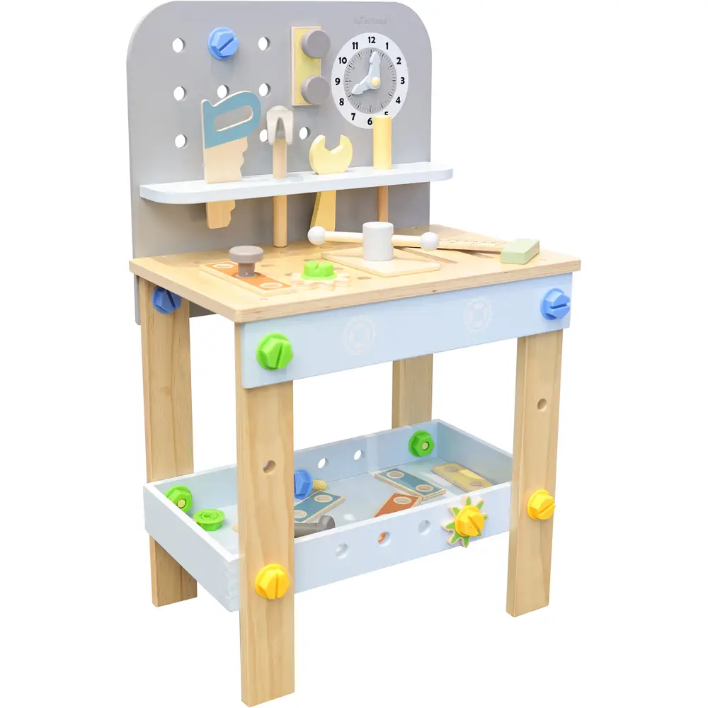 Vedes houten werkbank speelgoed met accessoires 44-delig 40x26,5x65cm