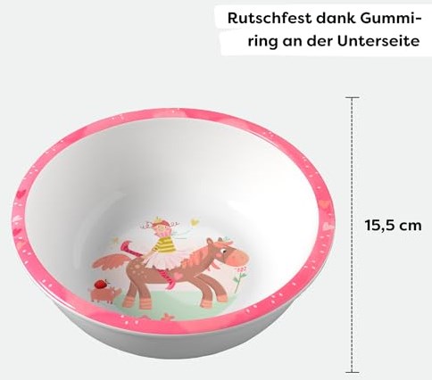 Haba kinderservies kom prinses en paard - melamine - roze - vaatwasserbestendig-3