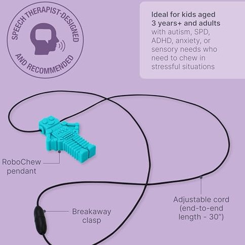Ark Therapeutics collier à mâcher sensoriel robot gris clair pour enfants-3