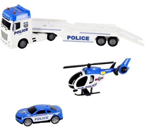 Rapid Wheels transporteur de voitures jouet police avec voiture et hélicoptère lumière et son-3