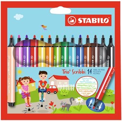 STABILO Trio Scribbi - ergonomische viltstift - onverwoestbaar door meeverende punt - etui met 14 kleuren