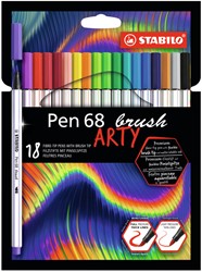 STABILO Stylo 68 pinceau - feutre à pinceau de qualité supérieure - étui ARTY avec 18 couleurs