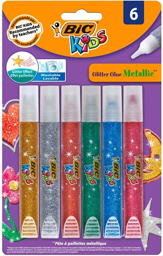BIC Kids colle pailletée métallique set - 6 couleurs pour bricoler