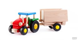 Bajo houten tractor speelgoed - tractor met afneembare wagen