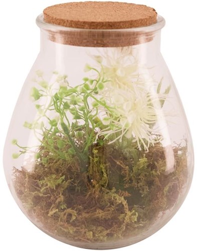 Plante artificielle dans un vase en verre - décoration vert naturel 19,5x23,5cm