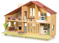 Mentari maison de poupée en bois Cedar Chalet avec meubles - jouet éducatif