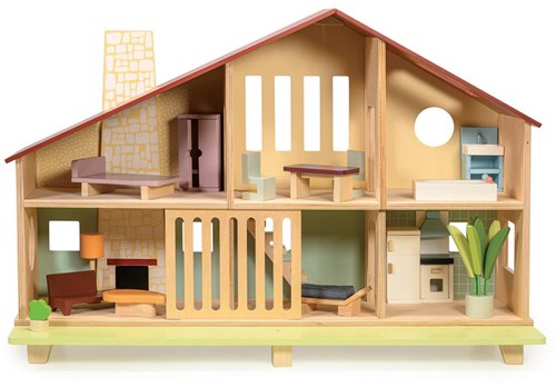 Mentari maison de poupée en bois Cedar Chalet avec meubles - jouet éducatif-2