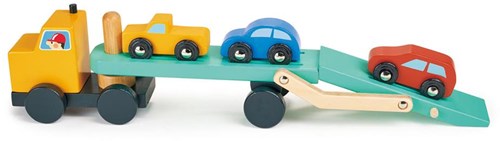 Mentari transporteur de voitures jouet avec 3 voitures - véhicule en bois-2
