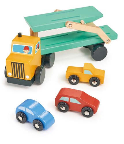 Mentari transporteur de voitures jouet avec 3 voitures - véhicule en bois-3