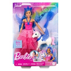 Barbie pop unicorn 65 jaar jubileum met blauwe haren en accessoires