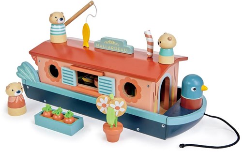 Tender Leaf houten kanaalboot speelgoed met accessoires en otterfamilie