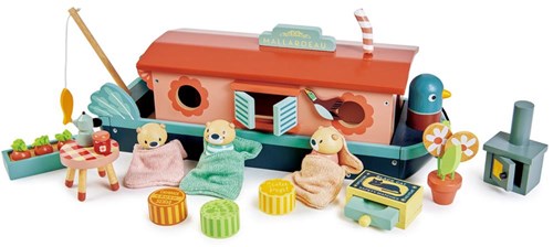 Tender Leaf houten kanaalboot speelgoed met accessoires en otterfamilie-2