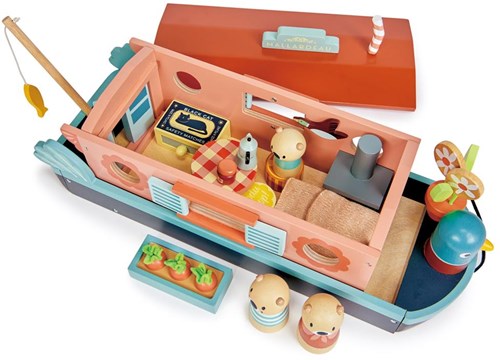 Tender Leaf houten kanaalboot speelgoed met accessoires en otterfamilie-3