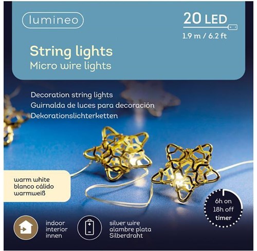 Lumineo ster metaal strengverlichting 20L warm wit LED kerstdecoratie