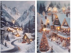 Lumineo kerst canvas LED wanddecoratie 38x58cm warm wit licht