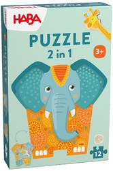 Haba puzzle animaux 2 en 1 - éléphant carton 12 pièces