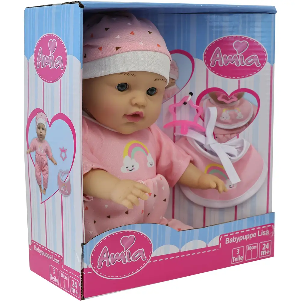Poupée bébé Amia Lisa 30 cm avec accessoires - poupée rose multicolore
