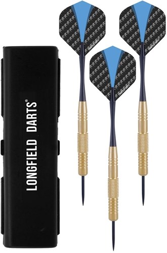 Longfield Games dartset steeltip brass 22 gram in etui blauw-2