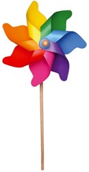 Giobas Moulin à vent arc-en-ciel plastique avec bâton en bois 76cm jouet de jardin