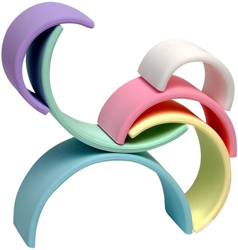 Dena Jouet arc-en-ciel pastel silicone 6 pièces pour bébés et enfants-3